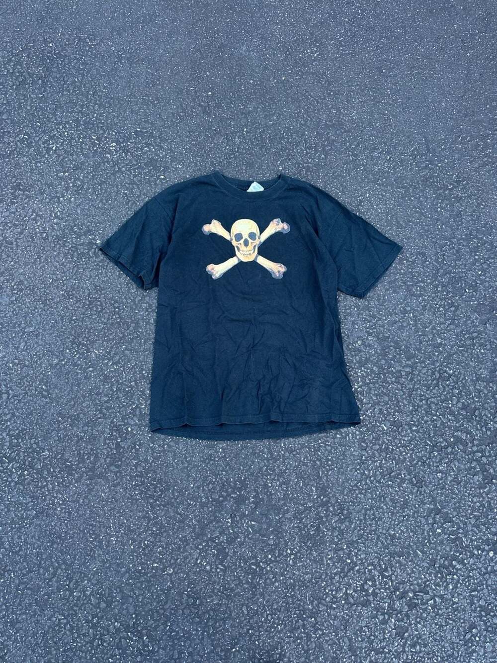 Gildan Heavy Cotton Skull Crossbones T-Shirt Size L Black